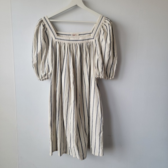 Faherty Dresses & Skirts - Faherty womens Phoenix  Elroy Stripe Dress sz m Cotton Square Neck Puff Sleeve